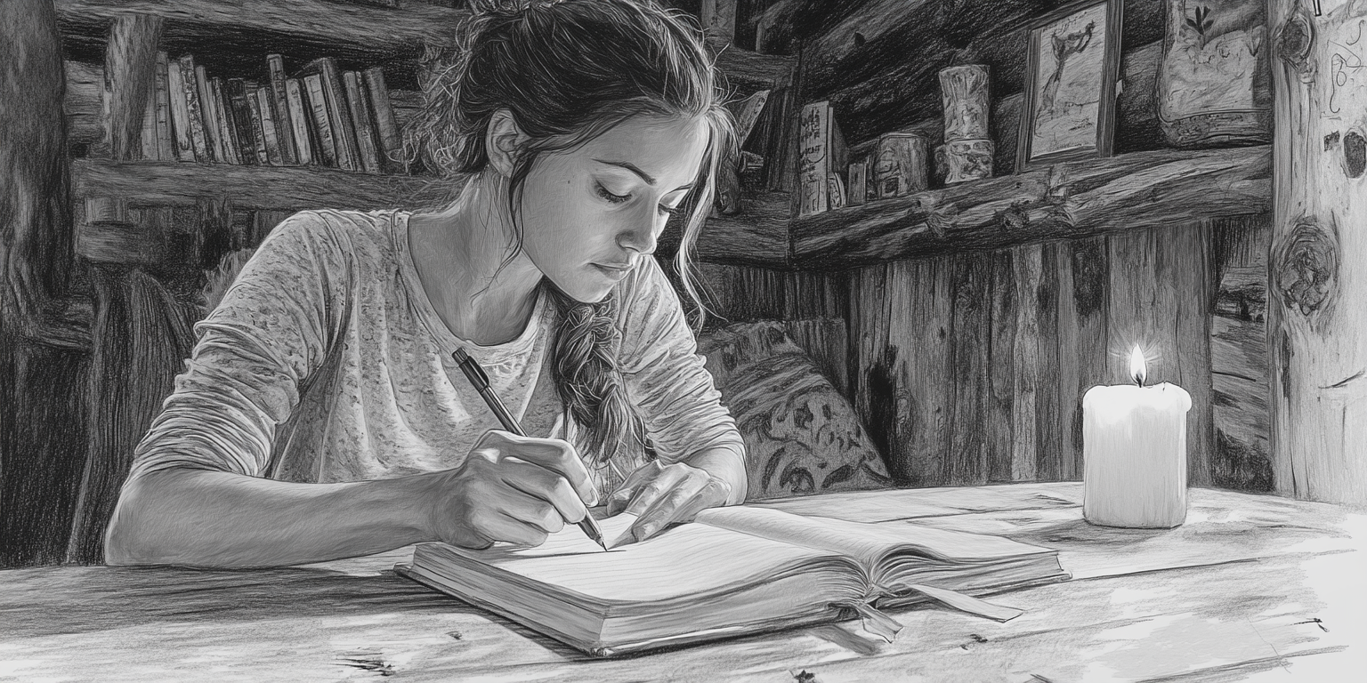 woman writing on table